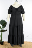 Rosarotes, lässiges, solides, ausgehöhltes, Patchwork-Frenulum-langes Kleid mit U-Ausschnitt und Kleider in Übergröße