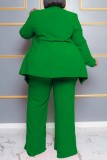 Pantaloni cardigan solidi casual verdi Colletto con risvolto Taglie forti Due pezzi
