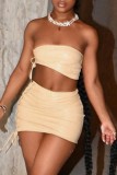 Black Sexy Solid Bandage Backless Strapless Sleeveless Two Pieces