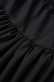 Black Sexy Casual Solid Frenulum Backless V Neck Sleeveless Dress Dresses