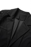Schwarzes, lässiges, einfarbiges Anzugkleid mit Patchwork-Umlegekragen