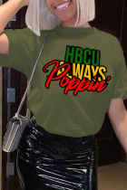 Camisetas con cuello en O de patchwork con estampado informal verde militar