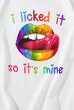 T-shirt con collo a lettera O patchwork stampate labbra casual quotidiane bianche