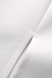 Vestido branco casual patchwork sólido com decote em V e saia única