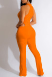 Red Elegant Solid Patchwork Cut Out Half A Turtleneck Skinny Jumpsuits