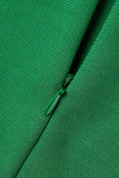 Vestidos de manga comprida casuais com decote oco e mangas compridas verdes