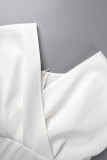 Weiße, lässige, einfarbige Patchwork-Kleider mit Gürtel, V-Ausschnitt und einstufigem Rock