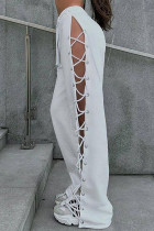 White Street Solid Hollow Out Patchwork Cross Straps Loose Wide Leg Bottom tinta unita