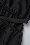 Robes de robe sans manches à col en V et à col en V solides et décontractées noires