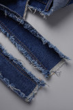 Blaue, sexy Patchwork-Verband-Oberteile mit rückenfreiem Kontrast und Neckholder