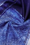 Blue Casual Print Bandage Hooded Collar Sleeveless Two Pieces