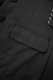 Schwarzes, lässiges, einfarbiges Anzugkleid mit Patchwork-Umlegekragen