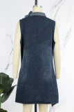 Navy Blue Casual O Neck Sleeveless Side Slit Tie Shoulder Denim Mini Dresses
