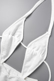 Белые сексуальные сплошные выдолбленные платья без спинки с ремешком на бретелях