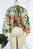 Rose Red Casual Print Patchwork Slit Half A Turtleneck Tops