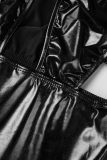 Черное сексуальное однотонное платье без рукавов с открытой спиной и разрезом на тонких бретелях