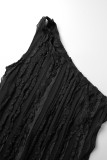 Robe longue noire sexy décontractée à col oblique et dos nu