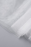 Jupe de couleur unie conventionnelle taille haute en patchwork solide blanc sexy (sans culotte)
