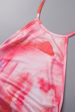 Oranje Rood Sexy Print Tie Dye Bandage Backless Halter Lange Jurk Jurken