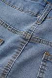 Las faldas de mezclilla delgadas de cintura alta de patchwork de cambio gradual casual azul vaquero