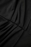 Robe longue noire décontractée en patchwork avec fente et col rond