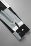 Черно-белое повседневное платье-рубашка с отложным воротником и разрезом с принтом Платья