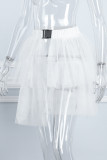 Белая сексуальная однотонная однотонная юбка с высокой талией в стиле пэчворк (без трусиков)
