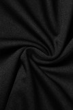Robe longue noire décontractée en patchwork avec fente et col rond