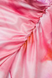 オレンジレッドのセクシーなプリントタイダイ包帯背中の開いたホルターロングドレスドレス