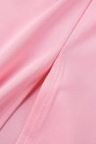 Розовый сексуальный повседневный сплошной бинт в стиле пэчворк с открытой спиной и разрезом на бретельках без рукавов из двух частей