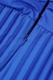 ブルー セクシー カジュアル 徐々に変化するプリント包帯バックレス プリーツ V ネック ロング ドレス ドレス
