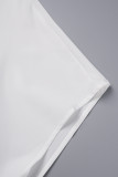 Blusas brancas casuais sólidas patchwork com decote em V tamanho grande