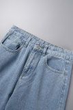Svarta Casual Solid Ripped High Waist Raight Denim Jeans