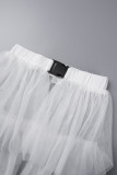 ホワイトセクシーソリッドパッチワークハイウエストコンベンショナルソリッドカラースカート（パンティーなし）