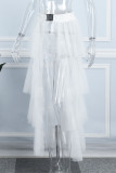 Falda de color sólido convencional regular de patchwork sólido casual blanco (sin bragas)