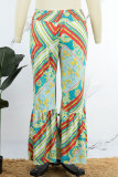 Yellow Casual Print Basic Plus Size High Waist Trousers