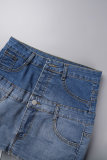 Le gonne di jeans skinny a vita alta con patchwork a cambiamento graduale casual blu da cowboy