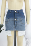 Ковбойские синие повседневные лоскутные узкие джинсовые юбки с высокой талией и постепенными изменениями