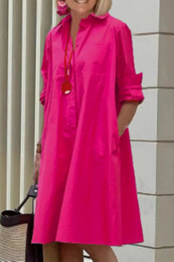 Розово-красное повседневное платье-рубашка в горошек с принтом в стиле пэчворк и пряжкой с отложным воротником Платья Платья