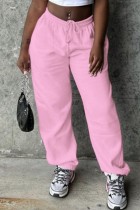 Pantaloni tinta unita convenzionali rosa casual tinta unita base regolare a vita alta