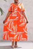 Veelkleurige casual print patchwork lange jurk met V-hals Grote maten jurken
