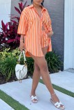 Oranje casual gestreepte print patchwork overhemdkraag driekwart tweedelig