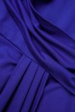 Королевские синие повседневные однотонные лоскутные платья с круглым вырезом и длинными рукавами