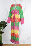 Meerkleurig casual patchwork uitgehold vest met riemcontrast bovenkleding