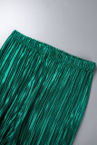 Frenulo solido verde casual con scollo a V manica lunga due pezzi