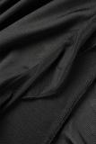 Svarta casual solid asymmetrisk fyrkantig krage långärmade klänningar