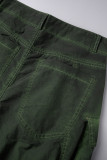 Calças de patchwork sólidas casuais verdes regulares de cintura alta convencionais de cores sólidas