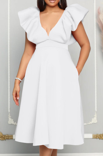 Branco sexy festa formal sólido patchwork decote em v vestidos evasê