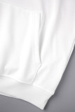 Blusas brancas casuais com estampa diária e cordão com capuz