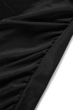 Vestidos de manga comprida preto casual patchwork sólido com gola O